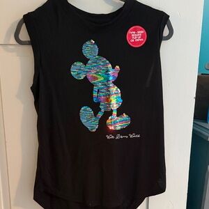Disney Black Tank Top with Iridescent Sequin Mickey Silhouette